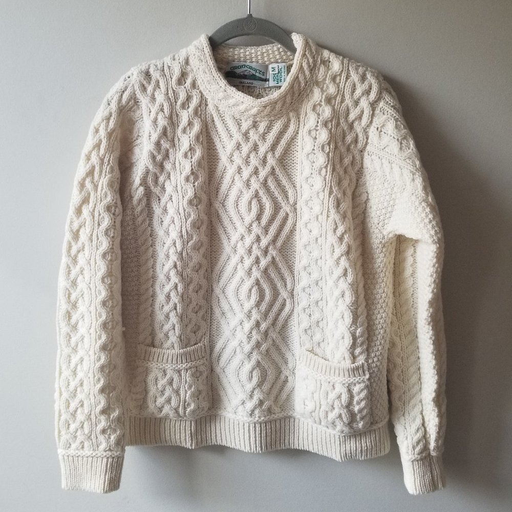 Aran Crafts Cream Cable Knit Crewneck Sweater